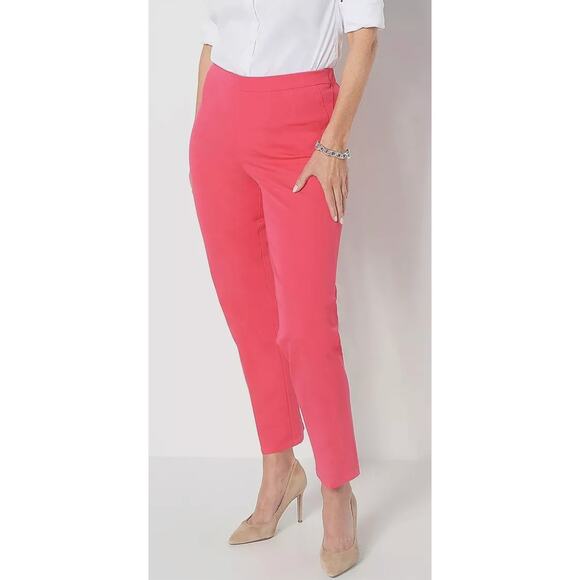 Isaac Mizrahi Live 24/7 Stretch Bright Rose Pull On ANKLE Pants Womens 2P Petite - Picture 1 of 9